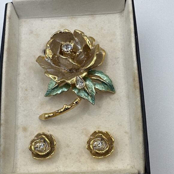 R.J Graziano Princess Diana England's Rose Broach & Earrings Set Circa 1997 - Picture 1 of 14